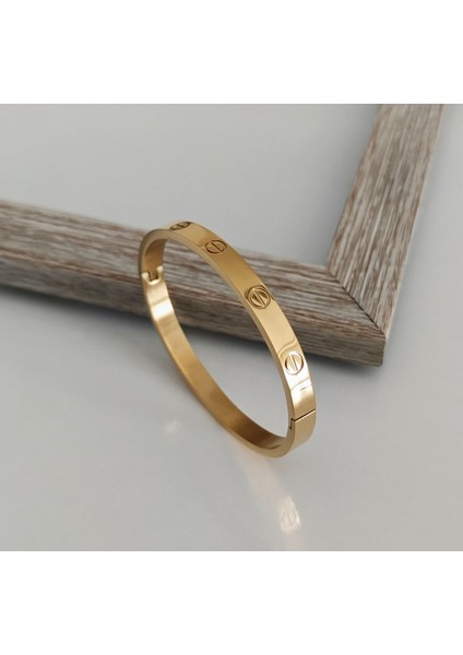 Kadın Gold Desenli Çelik Bileklik