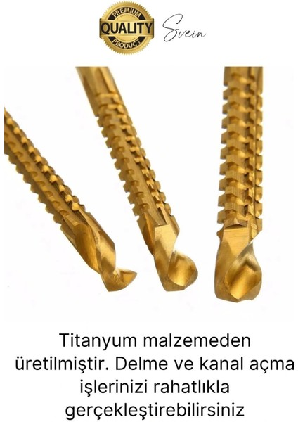 Premium Çok Amaçlı 3'lü Freze Matkap Uç Seti Ahşap Tahta Delme Titanyum Kanal Açma Sunta Mdf Oyma