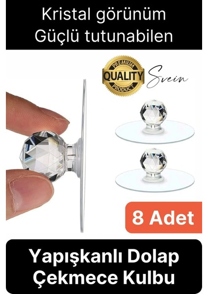 8 Adet Dekoratif Güçlü Tutunabilen Yapışkanlı Kristal Kapak Çekmece Dolap Kulp Seti Tutacak Kulbu
