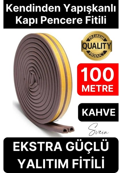 Kalın Kauçuk 2X50=100 mt Ekstra Uzun Kahve Kapı Pencere Fitili Soğuk Koruyucu Geçirmez Izolasyon