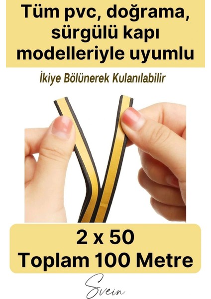 Kalın Kauçuk 2X50=100 mt Ekstra Uzun Kahve Kapı Pencere Fitili Soğuk Koruyucu Geçirmez Izolasyon