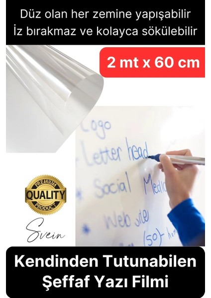 Kendinden Yapışkanlı Şeffaf Tahta Filmi 200X60 cm Okul Kreş Ofis Not Alma Yazı Çalışma Panosu Folyo