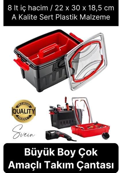 Premium 8 Lt Çok Amaçlı Tesisat Marangoz Malzeme Alet Takım Çantası Plastik Çivi Pense Vida Geniş