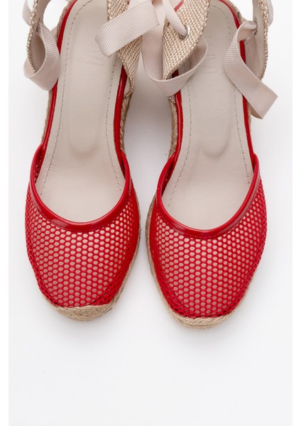 Lıons Kırmızı Fileli Kadın Bilekten Bağlamalı Dolgu Topuk Sandalet fiyatları