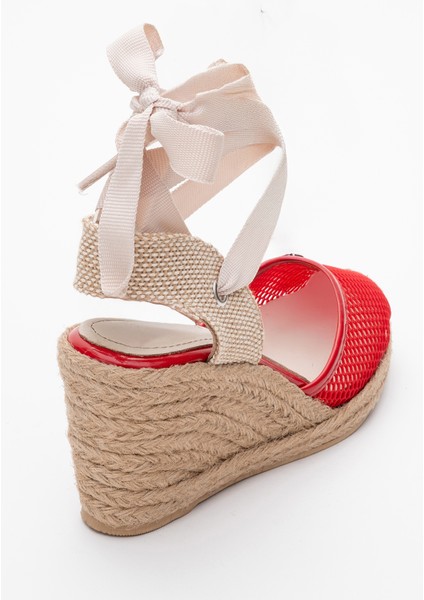 Lıons Kırmızı Fileli Kadın Bilekten Bağlamalı Dolgu Topuk Sandalet indirimleri