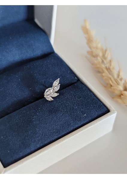 Kadın Cerrahi Çelik Gümüş Zirkon Taşlı Yaprak Piercing Tragus