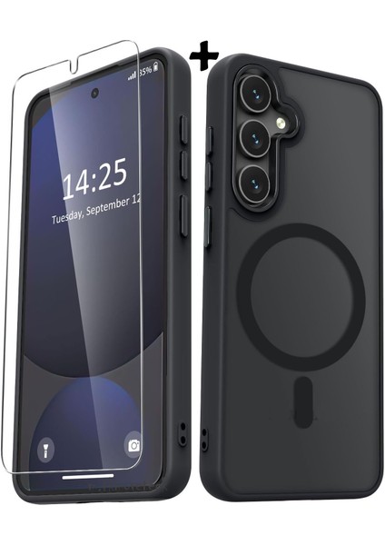 Samsung Galaxy S24 Plus Kılıf Mat Magsafe Şarj Özellikli Hassas Butonlu Yumuşak Renkli Kenarlı + Ekran Koruyucu Cam Set 2in1