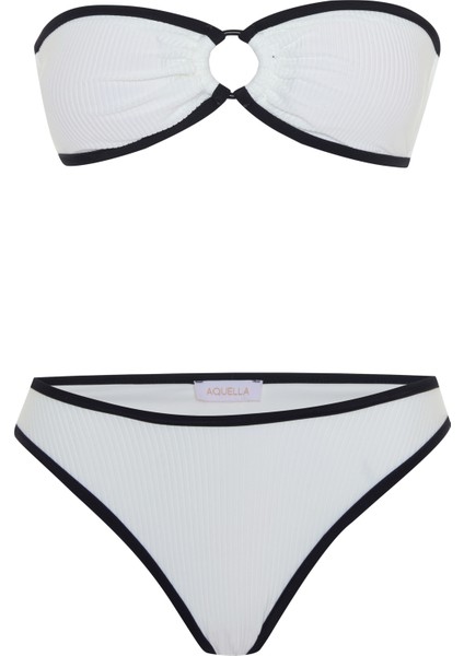 Fitilli Beyaz Straplez Bikini Takım
