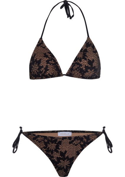 Triko Dokulu Ajurlu Üçgen Bikini Takım