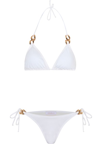 Zincir Aksesuarlı Ekru Üçgen Bikini Takım