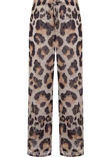 Simli Leopar Desen Bağcıklı Pantolon