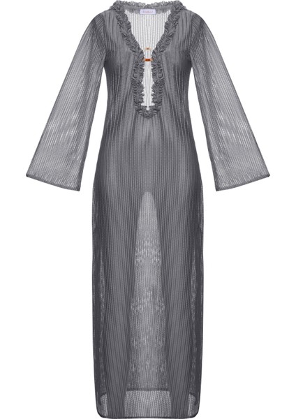 Zigzag Desen Fırfırlı Siyah Elbise