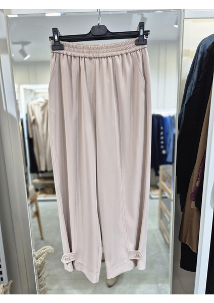Beli Lastikli Paraşüt Detaylı Pantolon Taş 1547