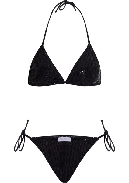 Dokulu Siyah Üçgen Bikini Takım