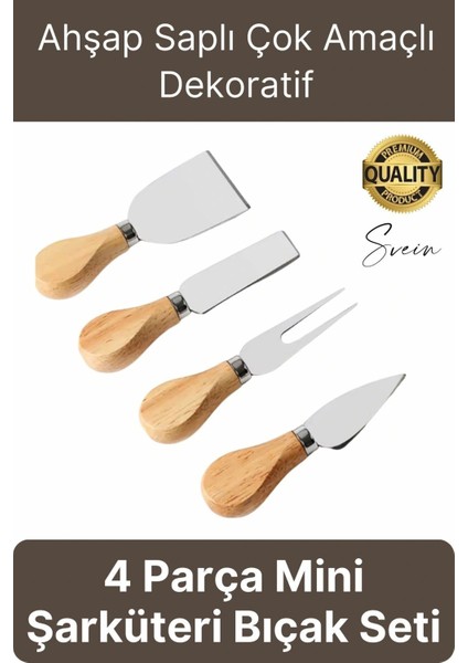 Bambu Saplı 4'lü Mini Şarküteri Bıçakları Servis Sunumluk Peynir ve Ekmek Kesimi Için Spatula Seti