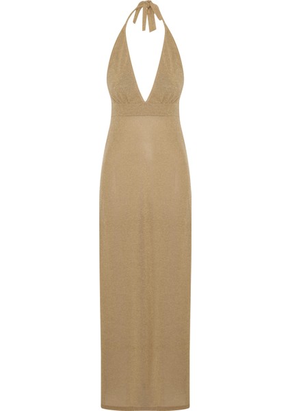 Askılı Gold Lurex Elbise