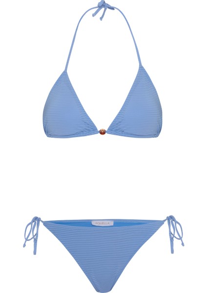 Dokulu Arkası Büzgülü Mavi Bikini Takım