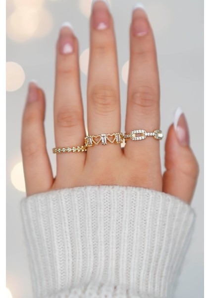 3 Adet Ayarlanabilir Gold Kadın Yüzük Set (Yeni Moda)