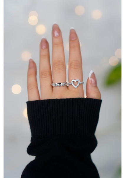 2 Adet Ayarlanabilir Gümüş Zirkon Taşlı Kadın Yüzük Set fiyatları