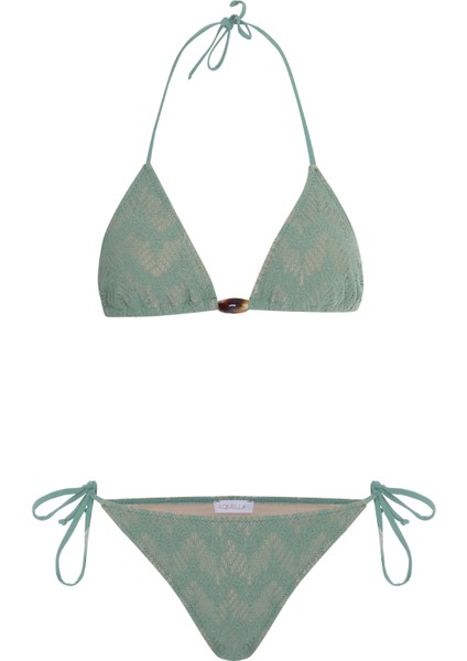 Triko Dantel Yeşil Üçgen Bikini Takım
