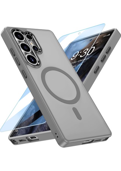 Samsung Galaxy S23 Ultra Kılıf Mat Magsafe Şarj Özellikli Hassas Butonlu Yumuşak Renkli Kenarlı + Ekran Koruyucu Cam Set 2in1