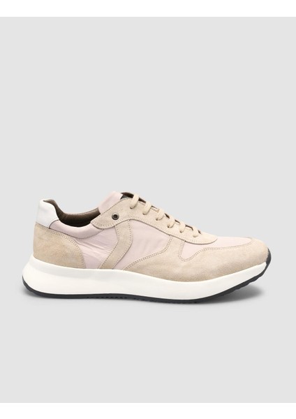%100 Hakiki Deri Bej Süet Bağcıklı Erkek Spor Ayakkabı