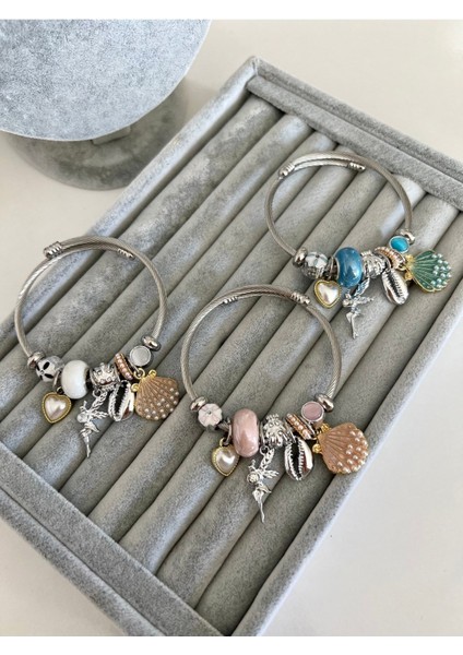 Çelik Mavi Boncuklu Su Perisi Detaylı Model Bileklik fiyatları