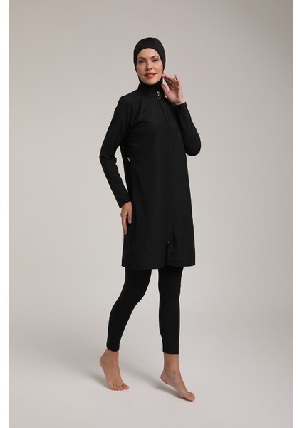 Kadın Düz Siyah Fermuarlı Tam Kapalı Tesettür Mayo T 5420 fiyatları