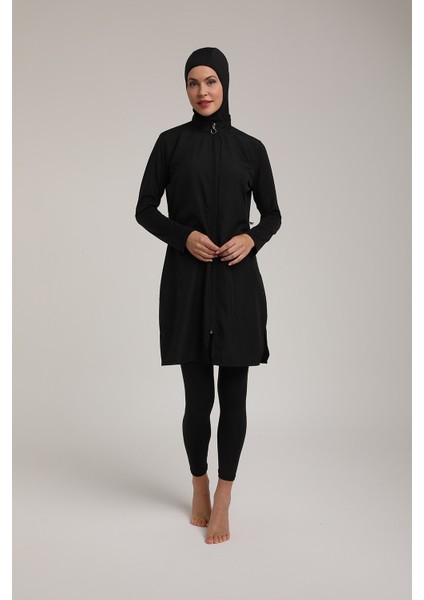Kadın Düz Siyah Fermuarlı Tam Kapalı Tesettür Mayo T 5420 modelleri