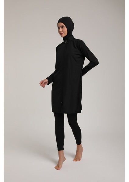 Kadın Düz Siyah Fermuarlı Tam Kapalı Tesettür Mayo T 5420 fırsatları