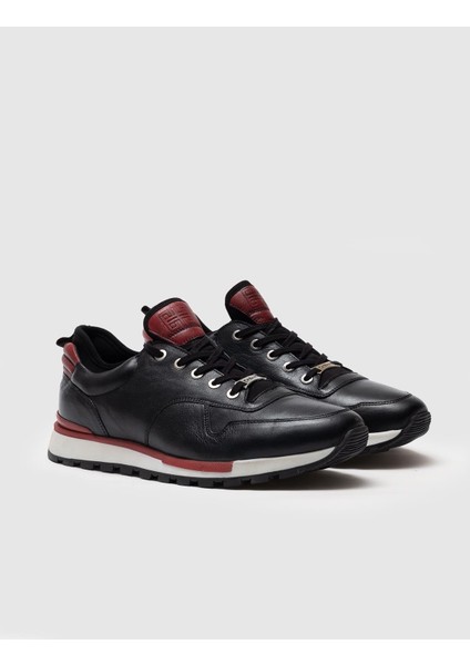 Hakiki Deri Bordo Renk Detaylı Bağcıklı Siyah Erkek Spor Ayakkabı fiyatları