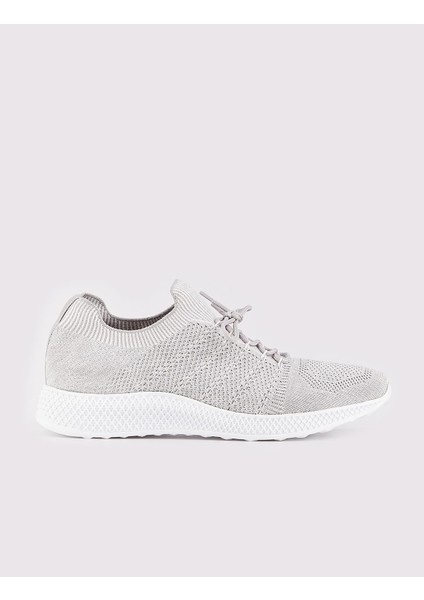 Detaylı Triko Gri Bağcıklı Erkek Spor Ayakkabı