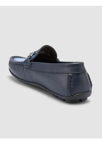 %100 Hakiki Deri Lacivert Örgü Detaylı Erkek Loafer indirimleri