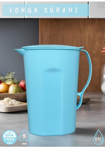 Longa Sürahi Pp-5 Kokusuz Sürahi Açık Mavi Sürahi Bpa Free 2,1 L