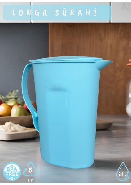 Longa Sürahi Pp-5 Kokusuz Sürahi Açık Mavi Sürahi Bpa Free 2,1 L