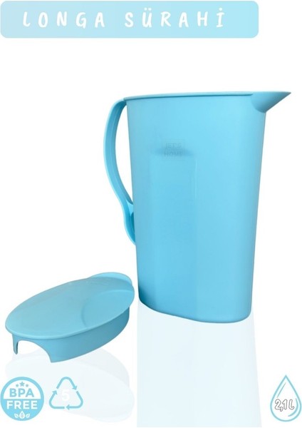 Longa Sürahi Pp-5 Kokusuz Sürahi Açık Mavi Sürahi Bpa Free 2,1 L