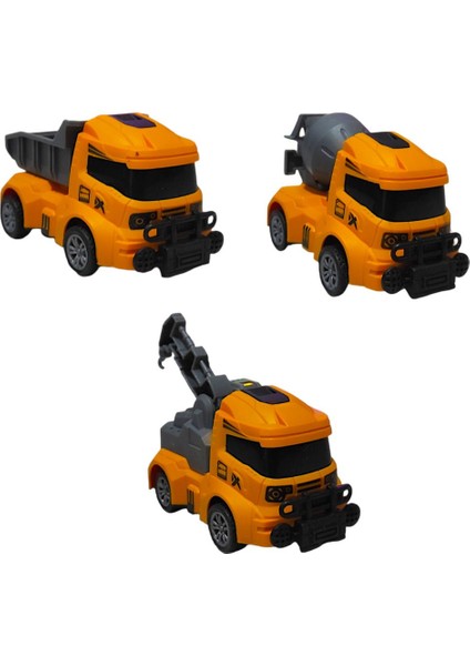 Oyuncak 3 Adet Çek Bırak Iş Makinesi Seti Çekici Vinç Kamyon ve Beton Mikseri 9 cm