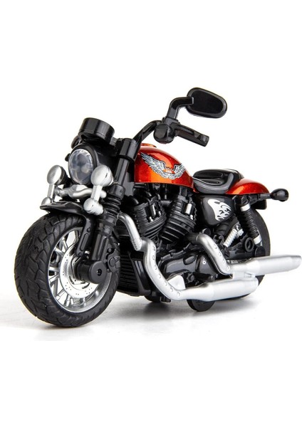 Alev Desenli Farı Yanabilen Müzikli Metal Oyuncak Motor Harley Motorsiklet 14 Cm.