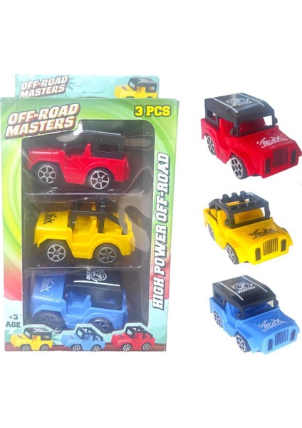 Sürtmeli Arabalar 3 Adet Jeep Arazi Arabası Seti Kaliteli Malzeme