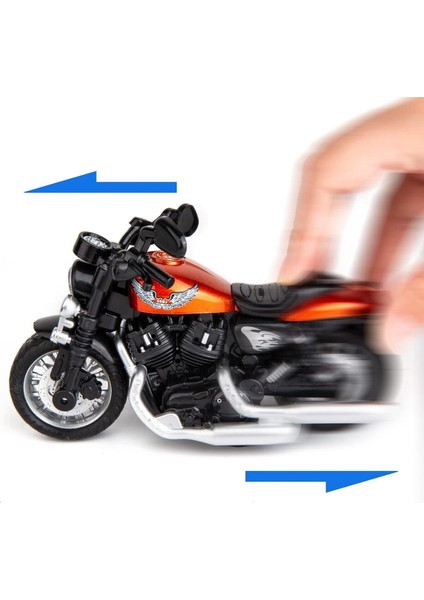 Alev Desenli Farı Yanabilen Müzikli Metal Oyuncak Motor Harley Motorsiklet 14 Cm.