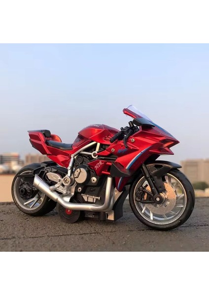 Kawasaki Ninja H2R Farı Yanabilen Motor Müzikli Metal Oyuncak Motosiklet 14 Cm. Gri Siyah Kırmızı