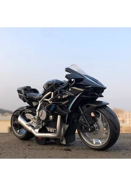 Kawasaki Ninja H2R Farı Yanabilen Motor Müzikli Metal Oyuncak Motosiklet 14 Cm. Gri Siyah Kırmızı