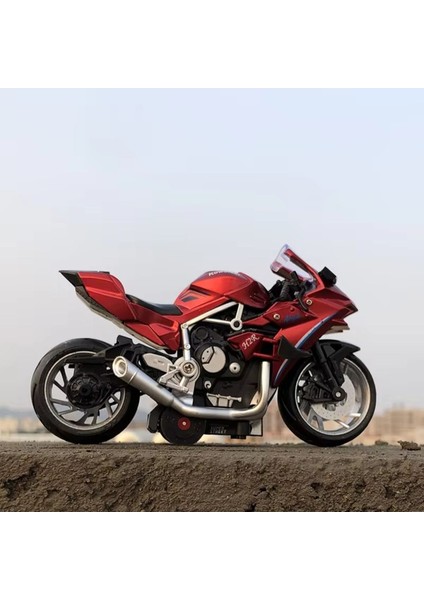 Kawasaki Ninja H2R Farı Yanabilen Motor Müzikli Metal Oyuncak Motosiklet 14 Cm. Gri Siyah Kırmızı
