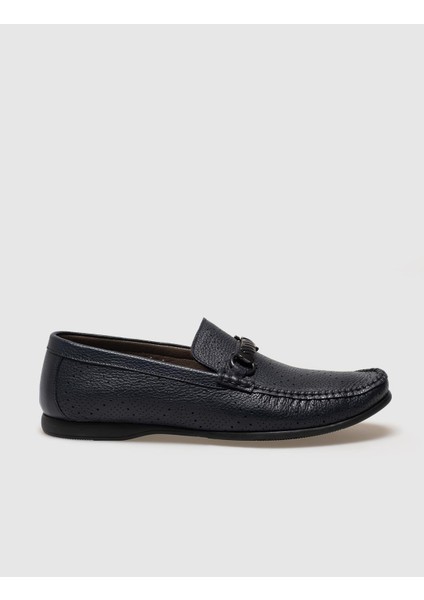 Hakiki Deri Lacivert Tokalı Erkek Loafer