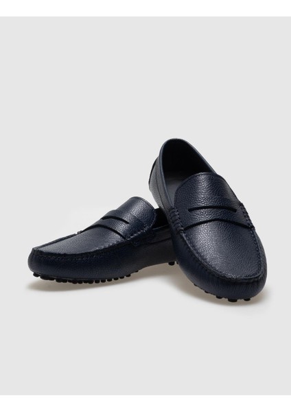 Hakiki Deri Lacivert Kemerli Erkek Loafer