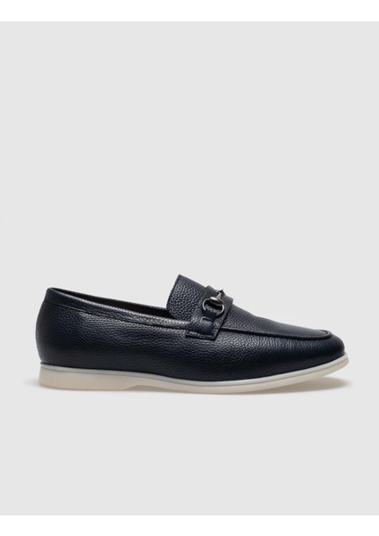 Hakiki Deri Lacivert Tokalı Erkek Loafer