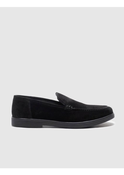 Hakiki Deri Siyah Süet Erkek Loafer