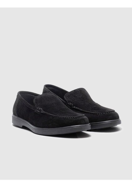 Hakiki Deri Siyah Süet Erkek Loafer