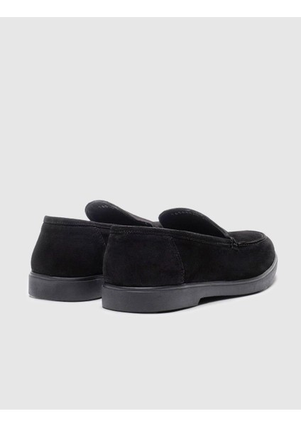 Hakiki Deri Siyah Süet Erkek Loafer