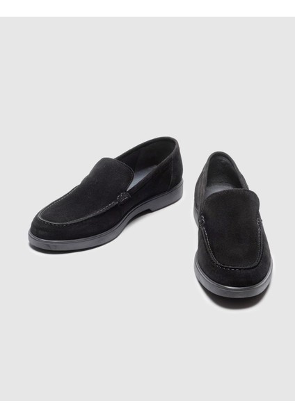 Hakiki Deri Siyah Süet Erkek Loafer